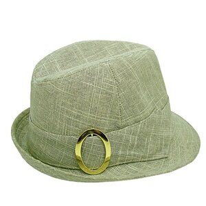Linen Fedora Fashion Hat Oval Gold Ring On Side Beige & Gold Specks Unisex OSFM